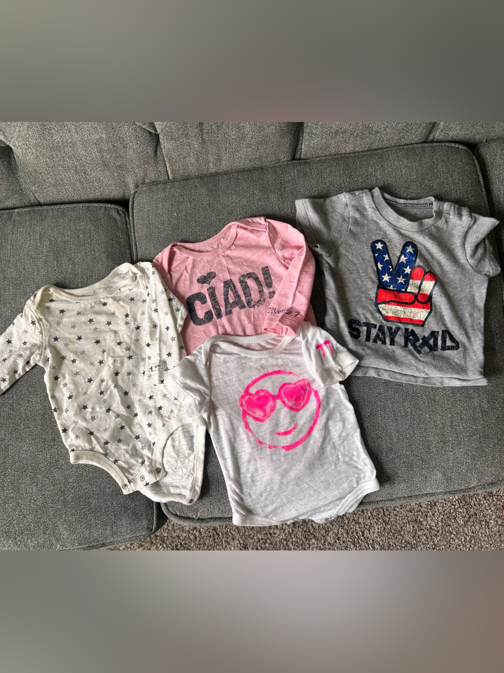 77Kids Star & Graphic Long-Sleeve Onesie Bundle - Pink, White, Gray